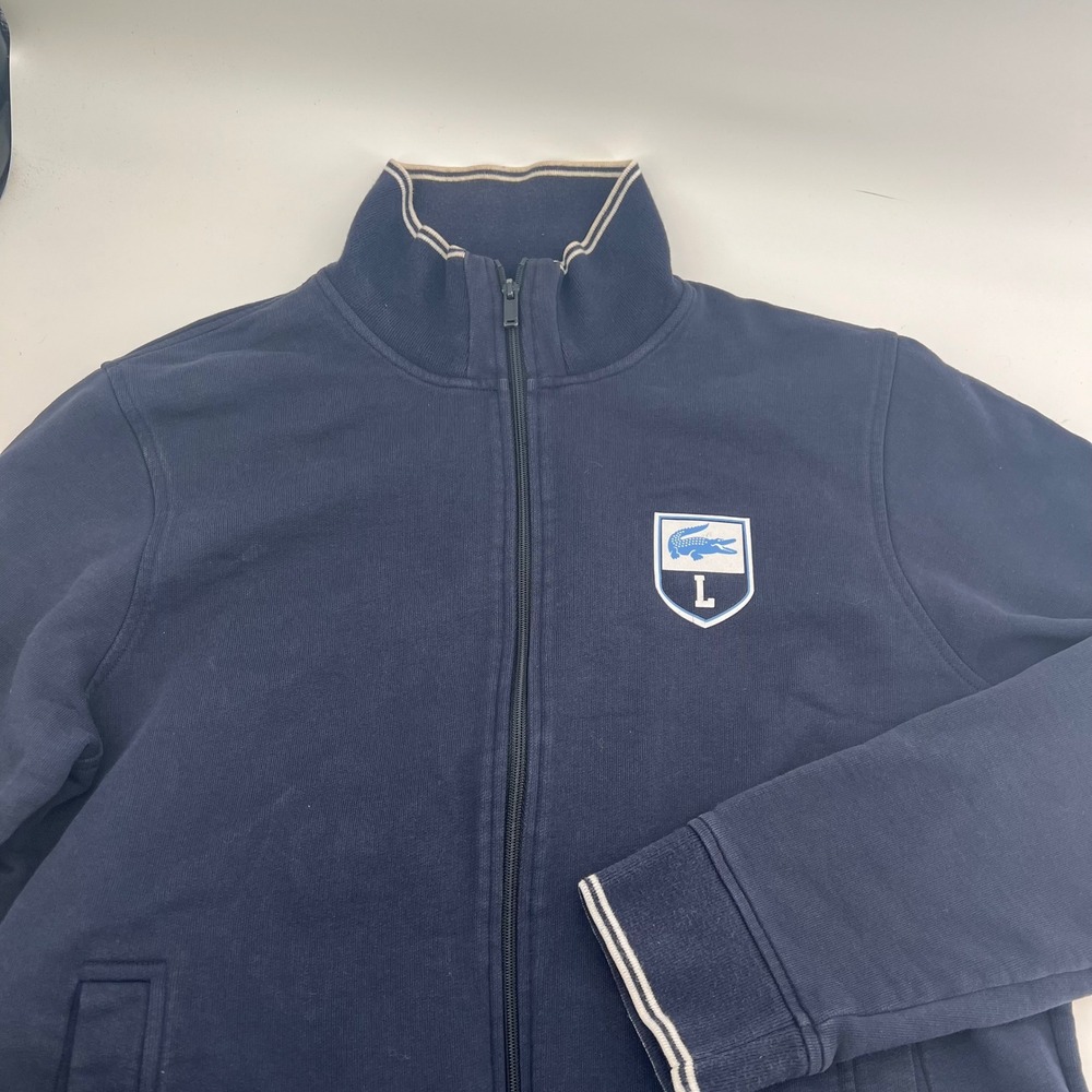 Lacoste Men's Navy Blue Track Jacket Crest Logo‎ Slim Fit Size 6